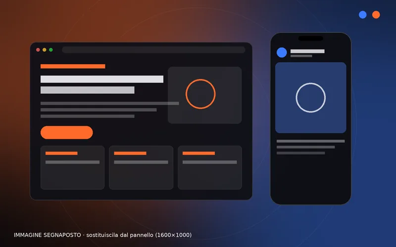 Sito web su computer e smartphone, su sfondo scuro