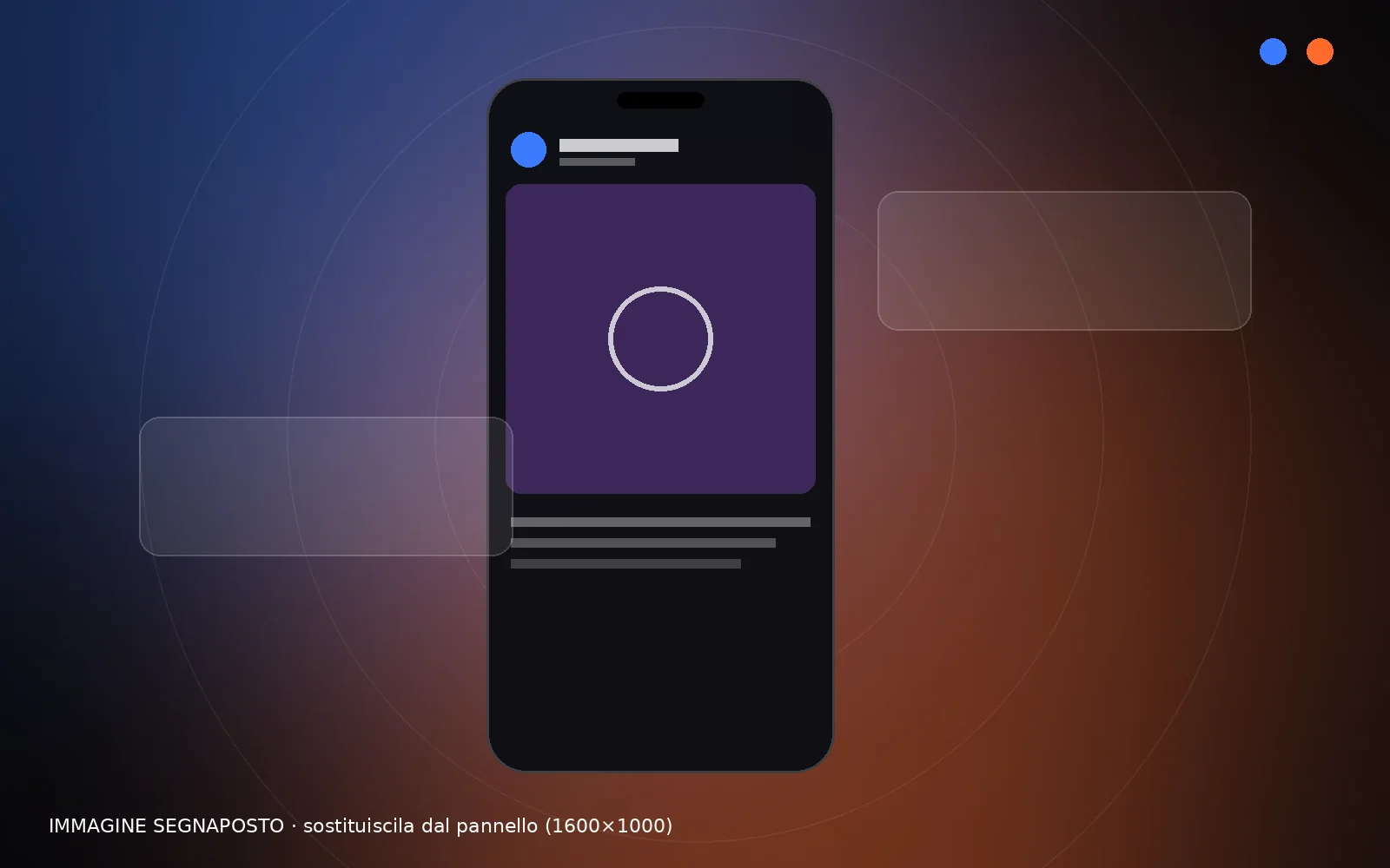 Smartphone con un post, su sfondo scuro